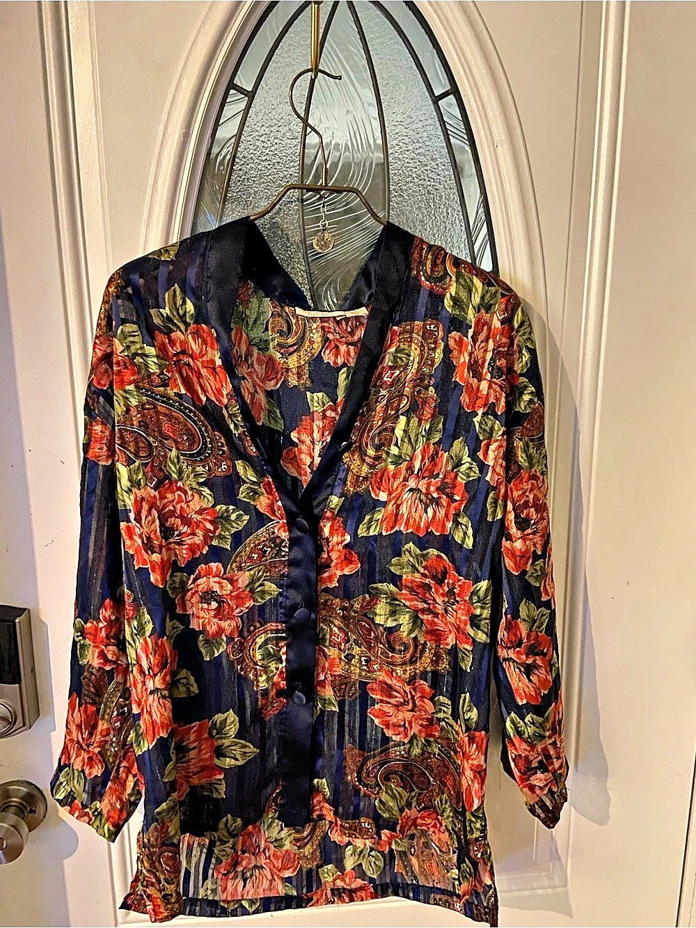 Vintage Victoria’s Secret GOLD TAG long sleeve sheer top, navy & floral, size S